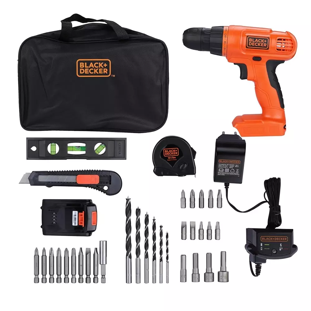 Black+Decker 34 Pcs Cordless Drill Kit, 750 RPM, 20 V Li-Ion Battery and 10 mm Chuck, BDCD120VA-IN (With Battery & Charger)
