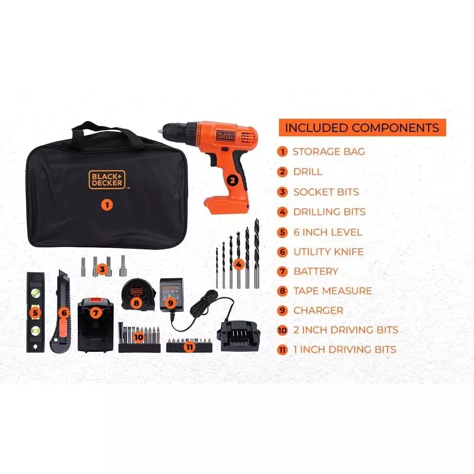 blackdecker-34-pcs-cordless-drill-kit-750-rpm-20-v-li-ion-battery-and-10-mm-chuck-bdcd120va-in-with-battery-charger
