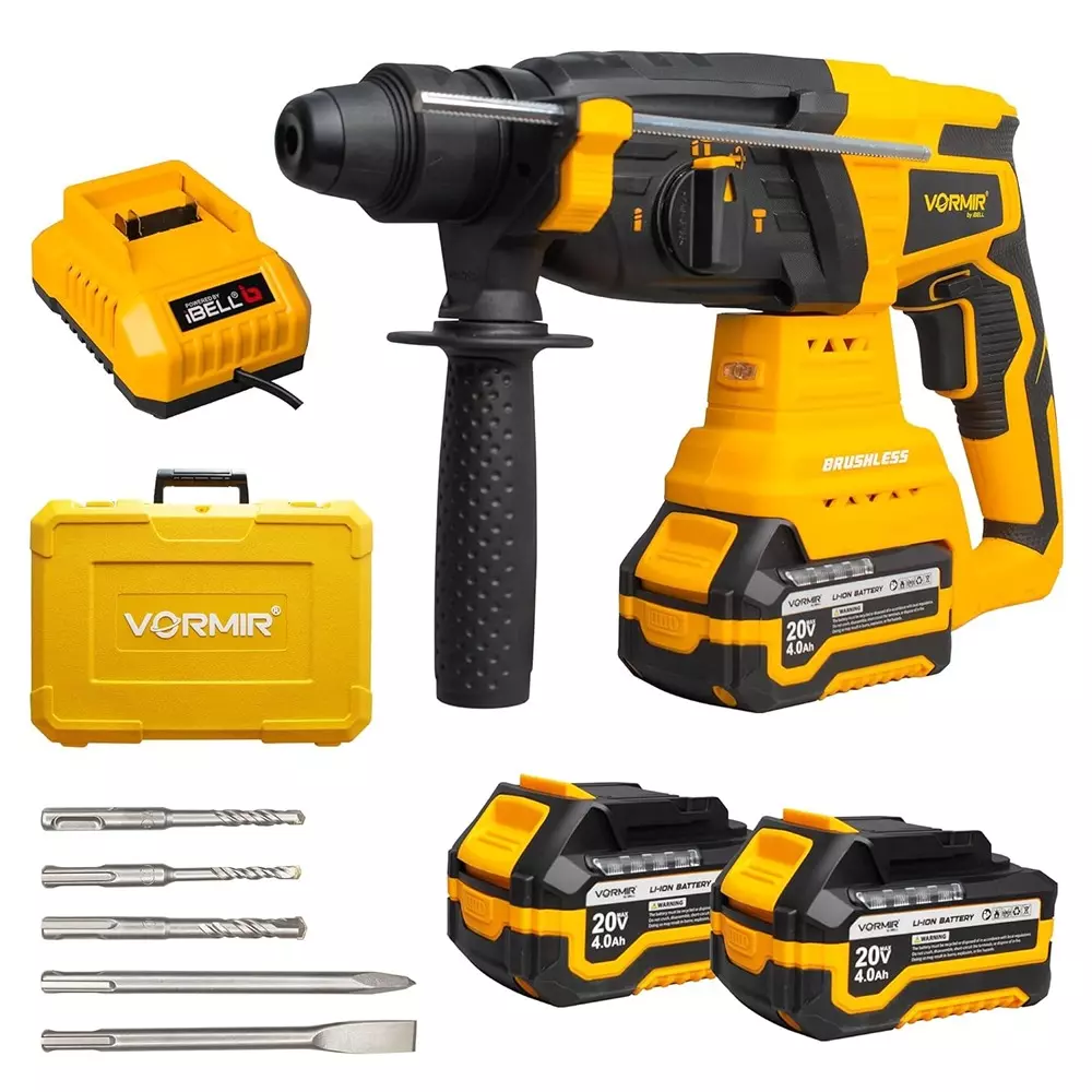 VORMIR Cordless Rotary Hammer Drill Brushless 12.7 mm (0.5 inch) Maximum Chuck Size with Battery & Charger, VR BH21-44