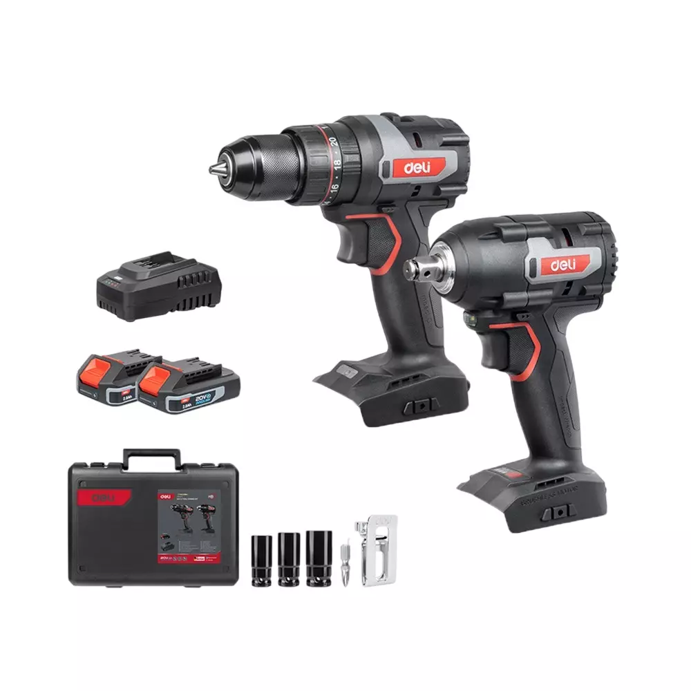 DELI Impact Wrench (EDE-BS20-1) & Brushless Cordless Drill (EDE-CZ20-2), 20 V Rated Voltage, EDE903