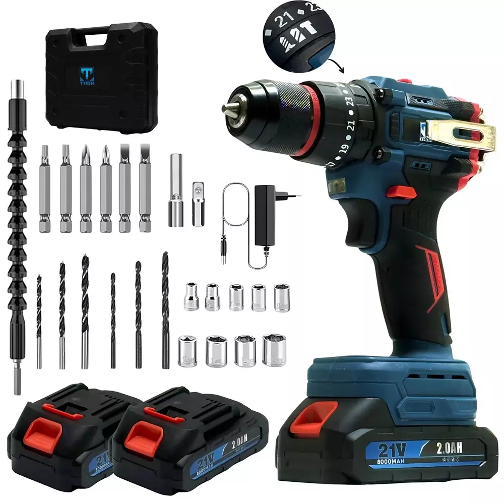 XLNT 21 V Cordless Drill 2000 RPM No Load Speed and 10 mm Drill Diameter, THICDK1503 (With Battery & Charger)