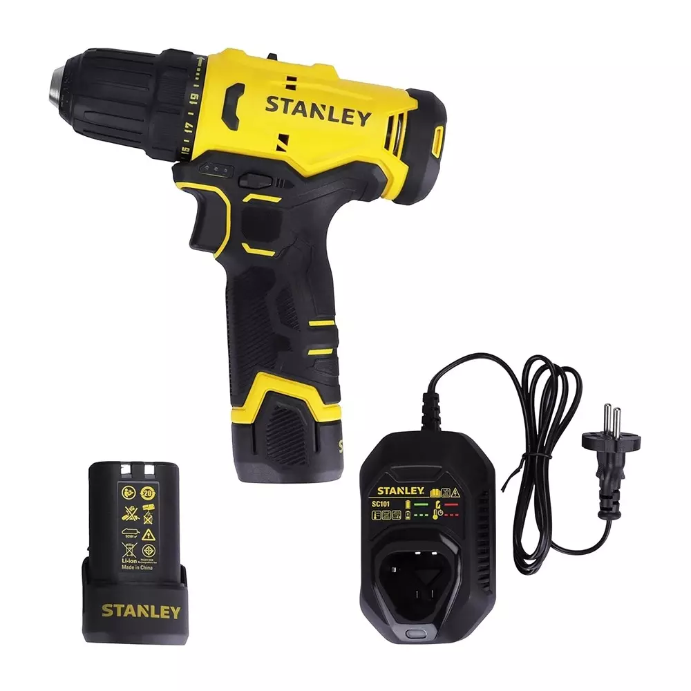 STANLEY Brushed Cordless Drill Driver 2 Amp 1300 RPM 12 V, SCD10D2K-IN