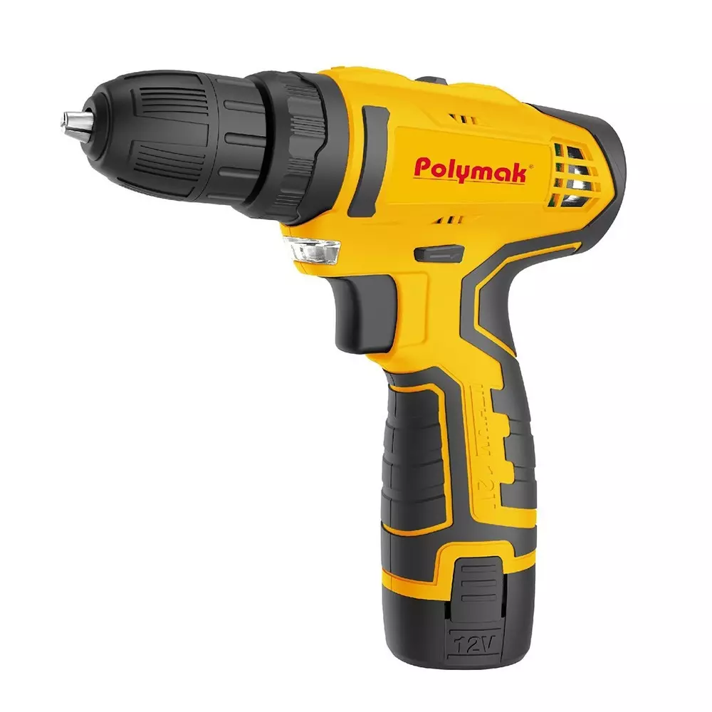 Polymak Cordless Driver Drill Kit 10 mm Drilling Capacity 1.5 Ah Battery Capacity 12 V for Industrial Use, PM-CDD-12V-2B