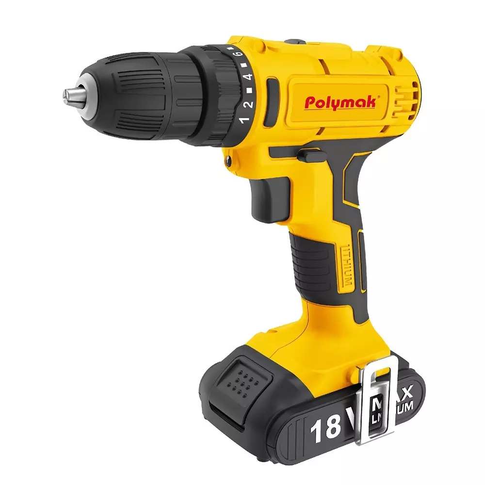 Polymak Cordless Driver Drill Kit 10 mm Drilling Capacity 1.5 Ah Battery Capacity 18 V for Industrial Use, PM-CDD-18V-2B