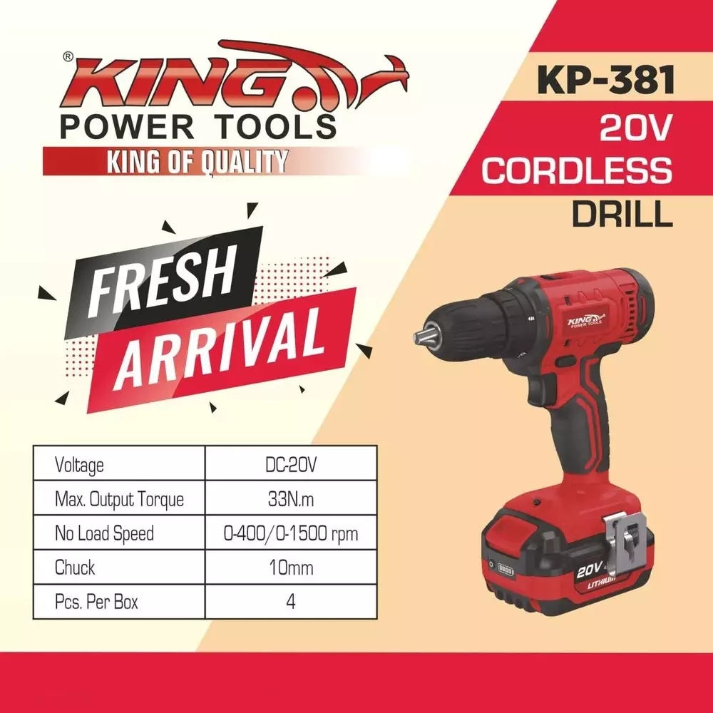king-20-v-cordless-drill-10-mm-chuck-size-0-4000-1500-rpm-no-load-speed-and-33-nm-torque-kp-381-with-battery-charger
