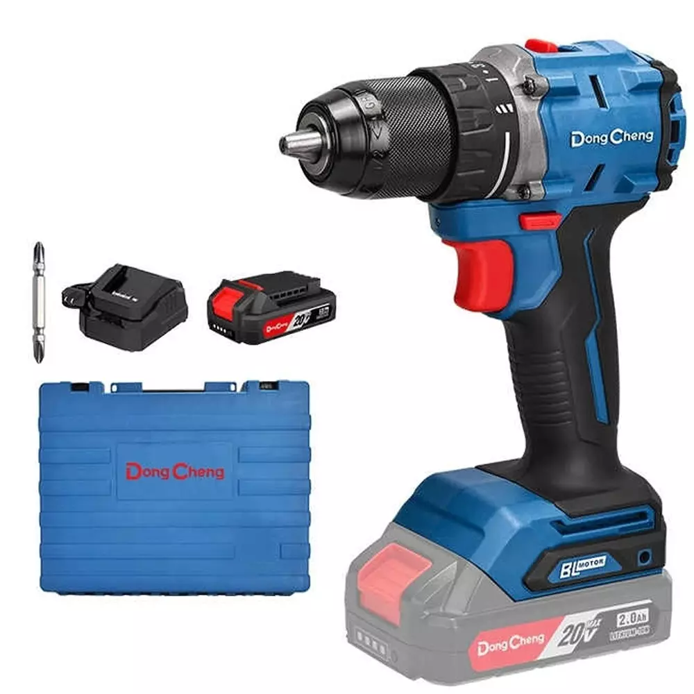 Dongcheng 20 V Cordless Drill Driver 60 Nm Maximum Torque and 0-600 RPM & 0-2300 RPM No Load Speed, DCJZ2060i TYPE EM (With 2 Battery & 1 Charger)