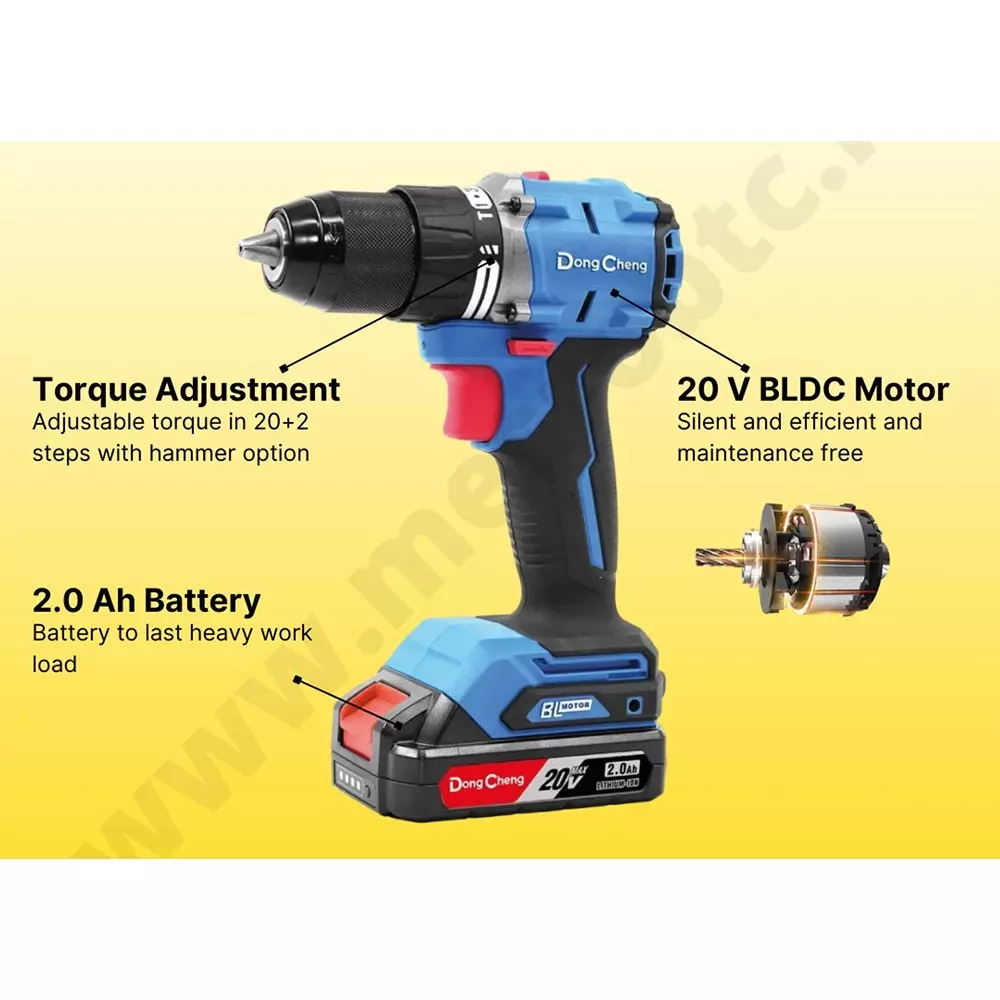 dongcheng-20-v-cordless-drill-driver-60-nm-maximum-torque-and-0-600-rpm-0-2300-rpm-no-load-speed-dcjz2060i-type-em-with-2-battery-1-charger