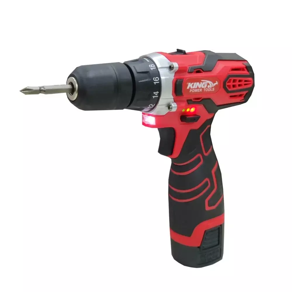 King 14.4 V Cordless Drill Driver 28 NM Maximum Torque and 0-400 / 0-1400 RPM No Load Speed, KP-380 (With Battery, Charger & Star Bit)