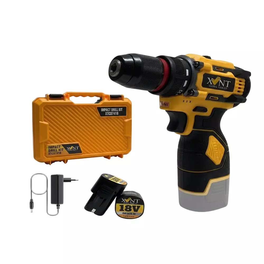XLNT 18 V Cordless Drill 0-1500 RPM No Load Speed and 10 mm Drill Diameter, XTCD7418 (With Battery & Charger)
