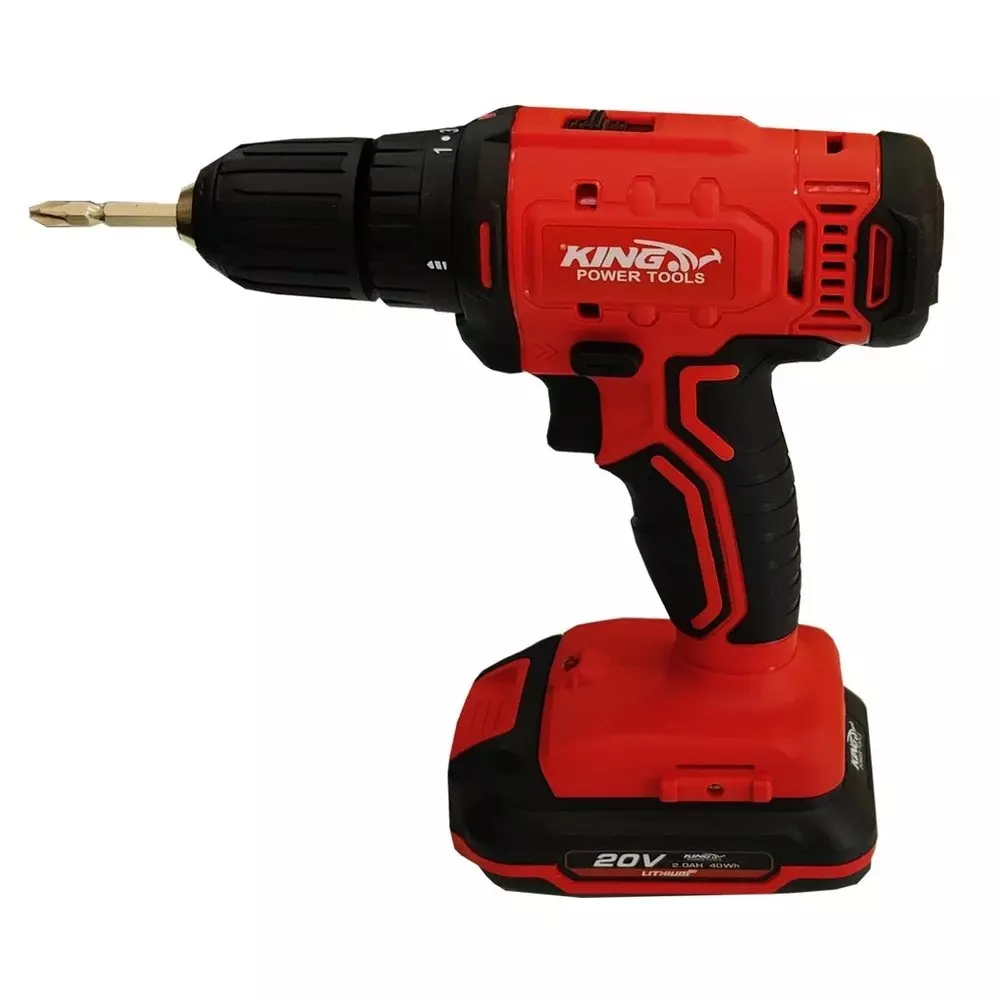 King 20 V Cordless Drill 33 NM Maximum Torque and 0-400 / 0-1500 RPM No Load Speed, KP-381 (With Battery, Charger & Star Bit)