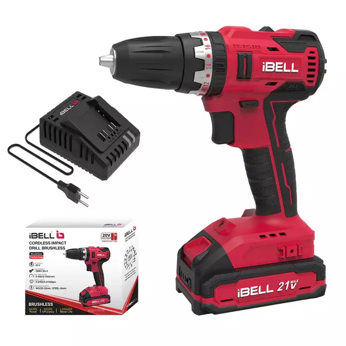 IBELL 10 mm (3/8 inch) 20 V DC 1450 RPM Brushless Cordless Impact Drill (With 2 Ah Battery and Charger) BD20-38