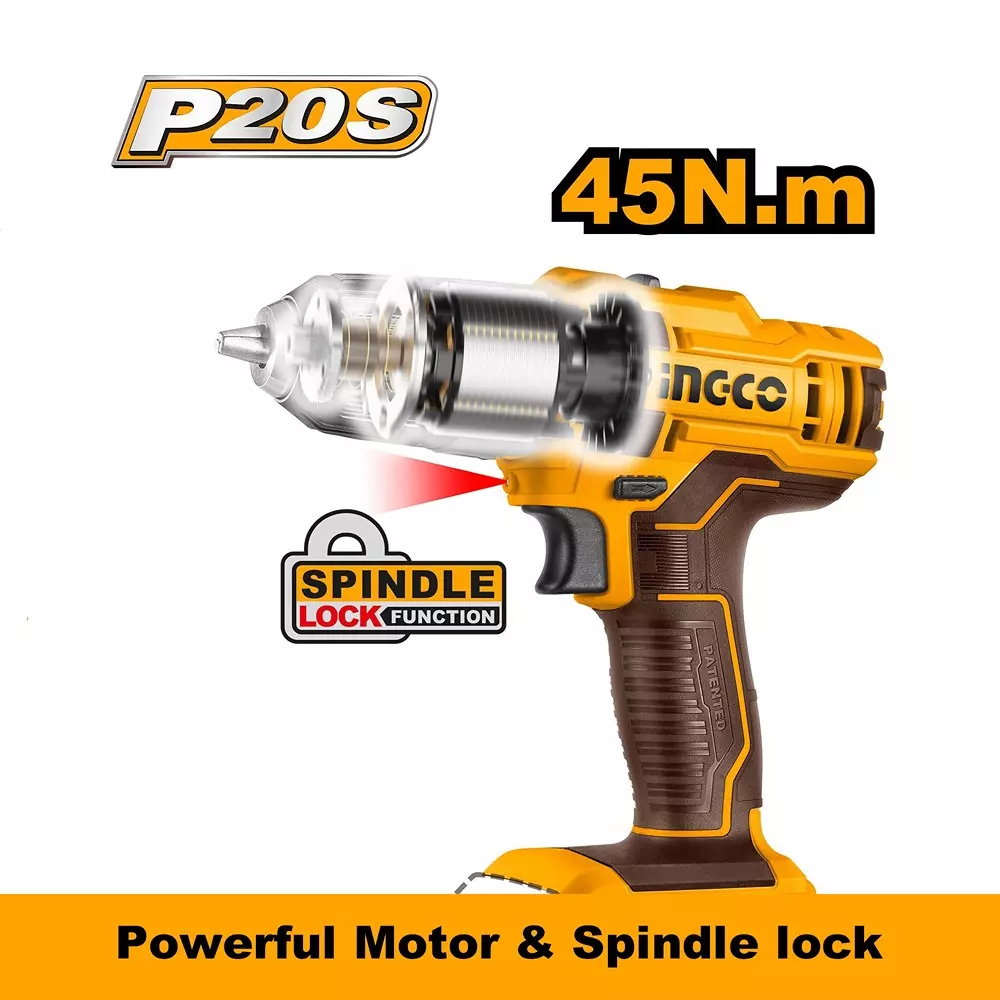 Ingco Cordless Drill 20 V, 10 mm Chuck Size and 1500 RPM No Load Speed, CDLI200518 (With Battery & Charger)