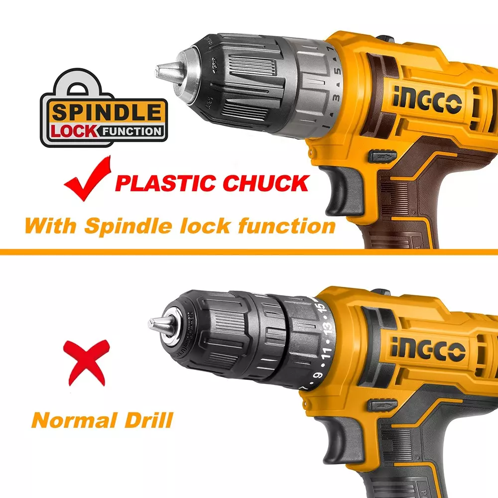 Ingco Cordless Drill 20 V, 10 mm Chuck Size and 1500 RPM No Load Speed, CDLI200518 (With Battery & Charger)