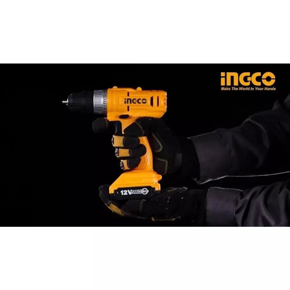 Ingco Cordless Drill 10 mm Chuck Size 12 V and 1500 RPM No Load Speed, CDLI122061 (With Battery, Without Charger)