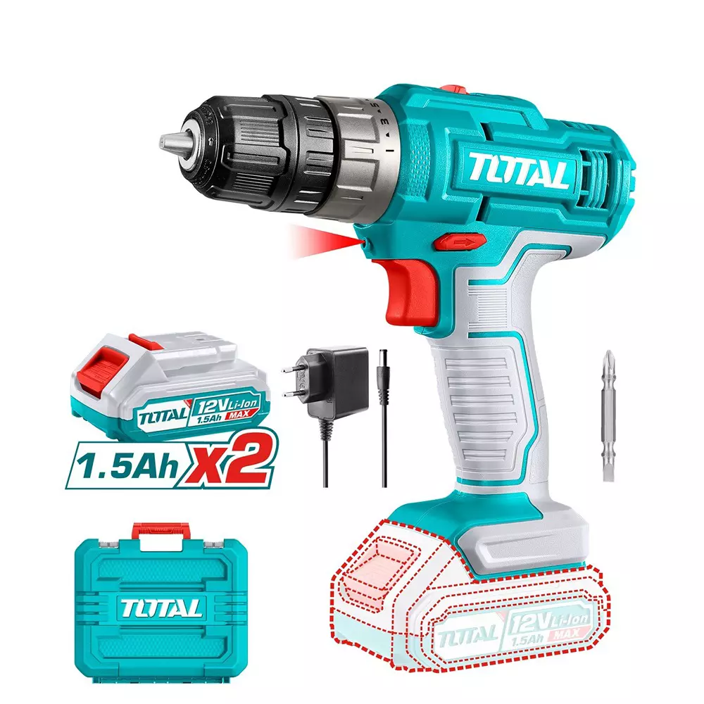 Total Cordless Impact Drill 12 V 0.8–10 mm Chuck Size and 2x1.5 Ah Battery 0-22500 bpm and 25 Nm Torque, TIDLI1228