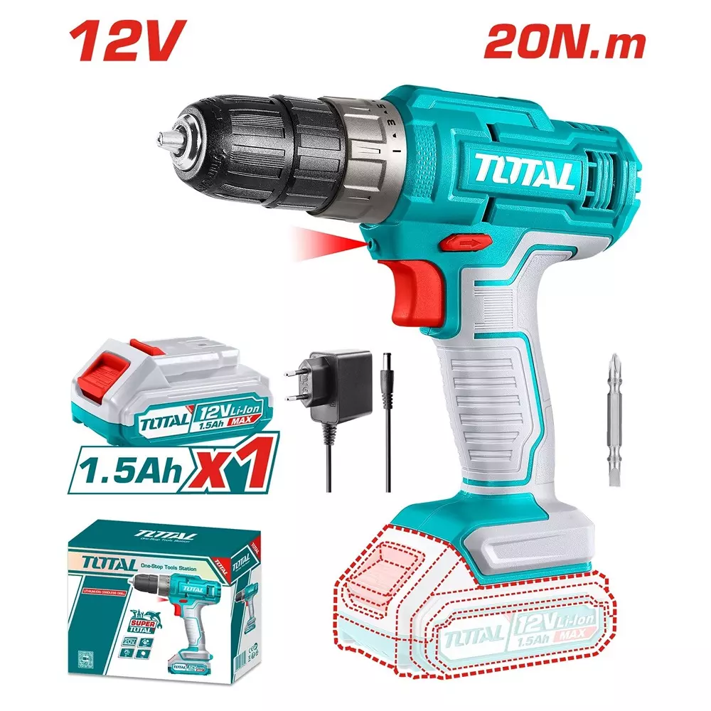 total-lithium-ion-cordless-drill-with-bit-12-v-0810-mm-chuck-20-nm-torque-0750-rpm-tdli1218