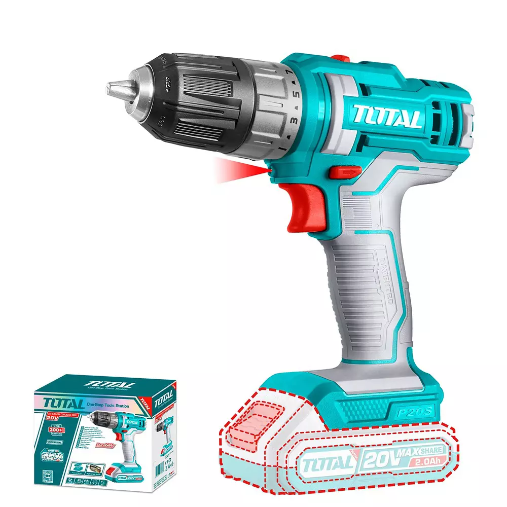 Total Lithium- Ion Cordless Drill without Battery & Charger 20 V 0–400 / 0–1500 rpm 0.8-10 mm Chuck Size, TDLI200515