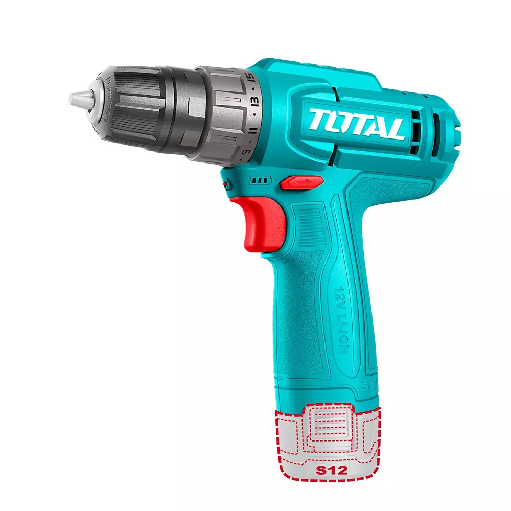 Total Cordless Drill 12 V 20 Nm 0-750 RPM 10 mm Chuck with 1.5Ah Battery USB Type-C, TDLI12456 (With Battery)