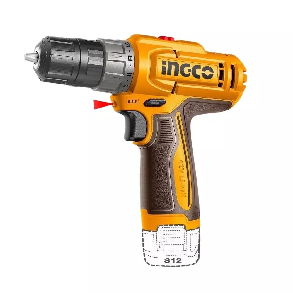 Ingco Cordless Drill 0-400/0-1500 RPM No Load Speed 0.8-10 mm Chuck Size with Cr-V 65 mm Bit & 1.5 Ah Battery Pack, CDLI122061 (Charger Not Included)
