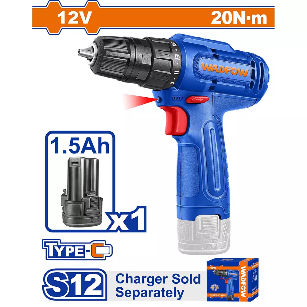 wadfow-cordless-drill-08-mm--10-mm-chuck-size-0-750-rpm-no-load-speed-15-1-torque-setting-20-nm-max-torque-wcds518