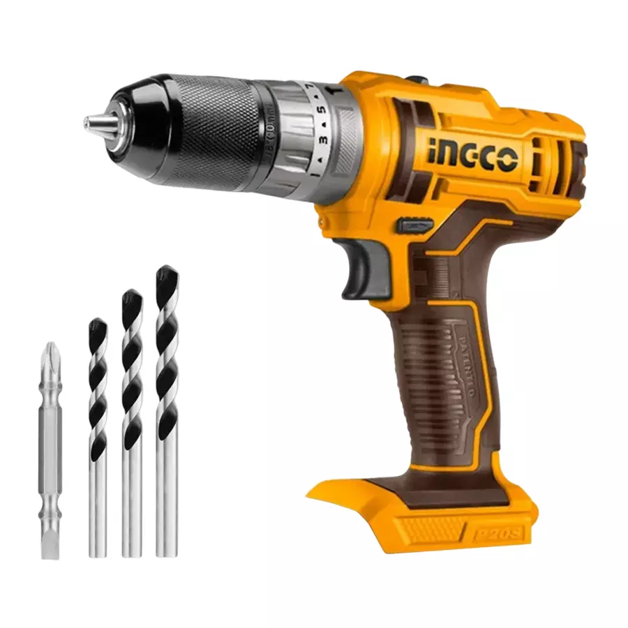 Ingco Cordless Impact Drill with Drill Bits, 10 mm Chuck Size 20 V Battery Powered and 1500 RPM, CIDLI201455 (Without Battery and Charger)