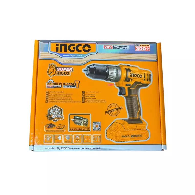 Ingco Cordless Impact Drill with Drill Bits, 10 mm Chuck Size 20 V Battery Powered and 1500 RPM, CIDLI201455 (Without Battery and Charger)