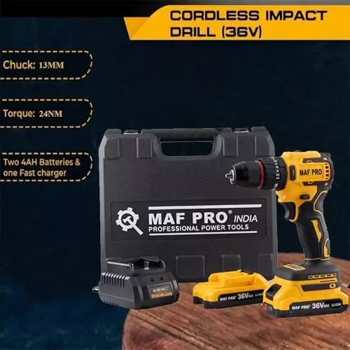 Malfah Enterprises Cordless Impact Drill 4 Ah Lithium Battery 24 NM Torque Yellow & Black, CIDLI3600