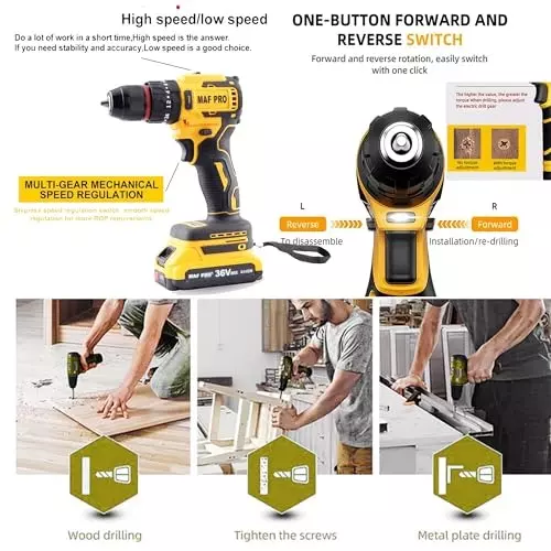 Malfah Enterprises Cordless Impact Drill 4 Ah Lithium Battery 24 NM Torque Yellow & Black, CIDLI3600