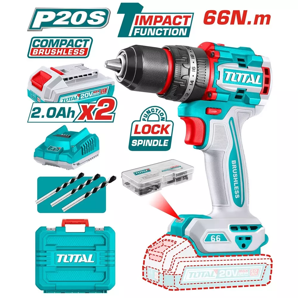 total-compact-brushless-cordless-impact-drill-with-kit-20-v-13-mm-chuck-size-30000-bpm-and-66-nm-torque-tidli20668