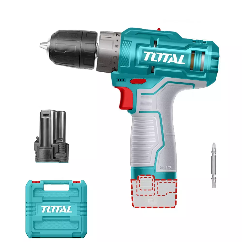 Total Lithium- Ion Cordless Drill without Charger 12 V 0–400 / 0–1500 rpm 0.8-10 mm Chuck Size, TDLI12202