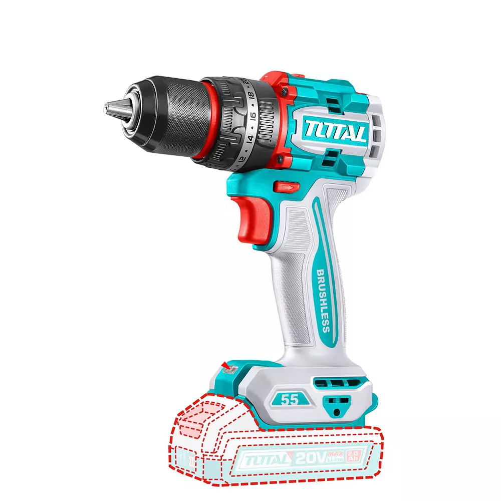 Total Brushless Cordless Impact Drill 20 V 55 Nm 2 Speed 30000 bpm 13 mm Chuck Compact, TIDLI205581 (Without Battery & Charger)