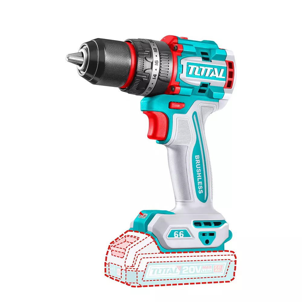 Total Brushless Cordless Impact Drill 20 V 66 Nm 2 Speed 30000 bpm 13 mm Chuck Compact, TIDLI206681 (Without Battery & Charger)