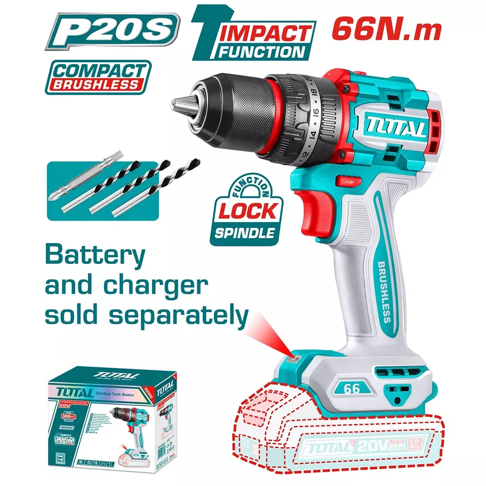 total-brushless-cordless-impact-drill-20-v-66-nm-2-speed-30000-bpm-13-mm-chuck-compact-tidli206681-without-battery-charger