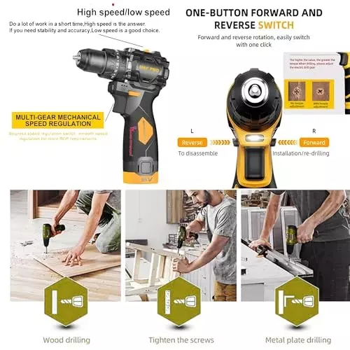 Malfah Enterprises Cordless Impact Drill 4 Ah Lithium Battery 50 NM Torque Yellow & Black, CIDLI16108