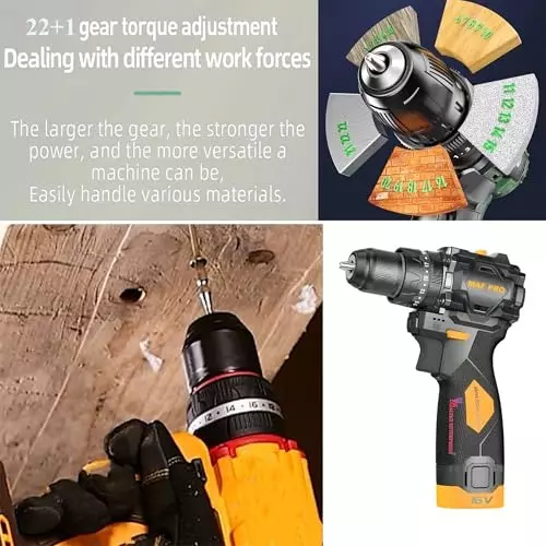 Malfah Enterprises Cordless Impact Drill 4 Ah Lithium Battery 50 NM Torque Yellow & Black, CIDLI16108
