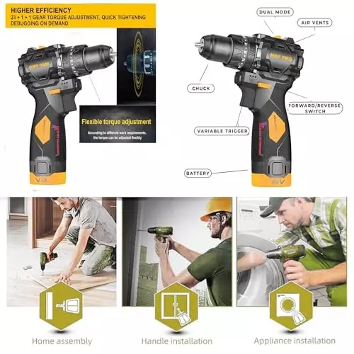 Malfah Enterprises Cordless Impact Drill 4 Ah Lithium Battery 50 NM Torque Yellow & Black, CIDLI16108