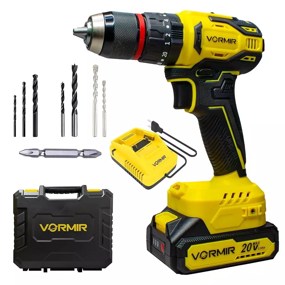 VORMIR Cordless Impact Drill Brushless 0-1450 RPM No Load Speed 45 Nm Torque with 2.0 Ah Battery & Charger, VR BD21-45