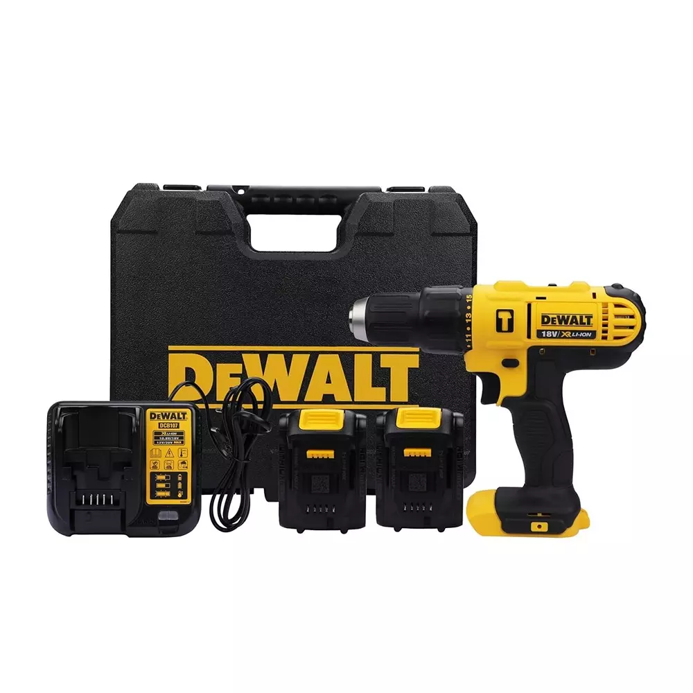 Dewalt Cordless Hammer Drill Kit with 18 V XR Li-ion Battery, 0-450/1500 RPM and 13 mm Drilling Capacity in Metal, DCD776D2T (With 2 Batteries & 1 Charger)