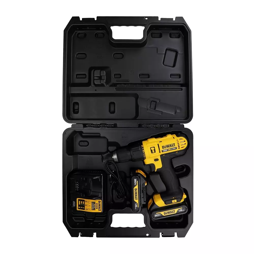 dewalt-cordless-hammer-drill-kit-with-18-v-xr-li-ion-battery-0-4501500-rpm-and-13-mm-drilling-capacity-in-metal-dcd776d2t-with-2-batteries-1-charger