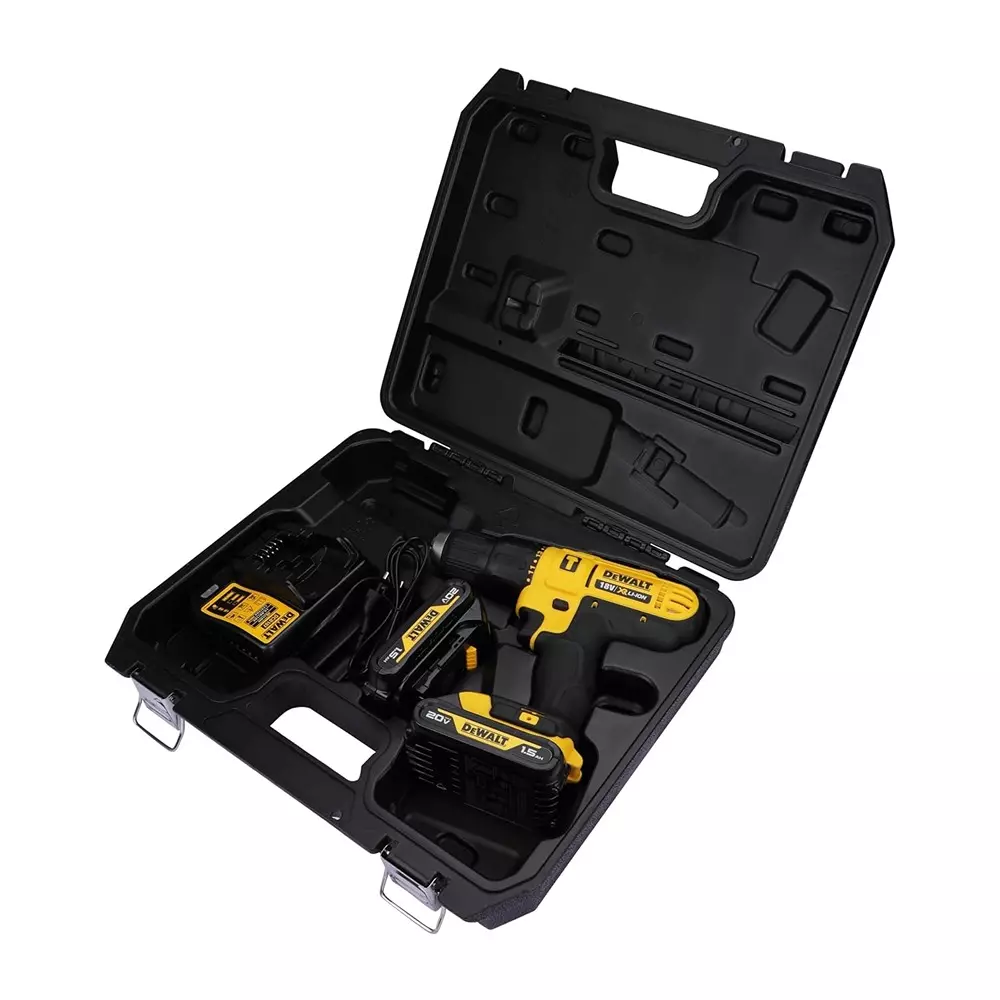 dewalt-cordless-hammer-drill-kit-with-18-v-xr-li-ion-battery-0-4501500-rpm-and-13-mm-drilling-capacity-in-metal-dcd776d2t-with-2-batteries-1-charger