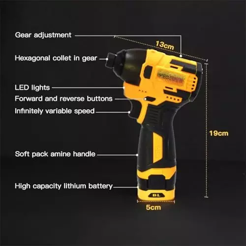 MECRAAF Brushless Impact Driver with Battery & Charger 16.8 V 3-Speed Variable 140 Nm Torque SD-16V HS