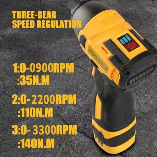 MECRAAF Brushless Impact Driver with Battery & Charger 16.8 V 3-Speed Variable 140 Nm Torque SD-16V HS