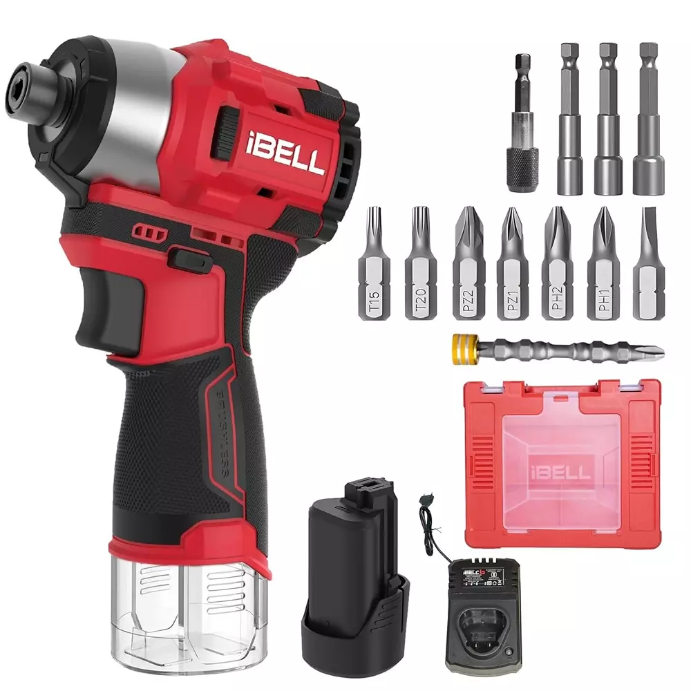 IBELL One Power Series Cordless Impact Screwdriver Set Brushless 185 Nm Torque with 1500 mAh Battery & Charger, IBL BD12-19