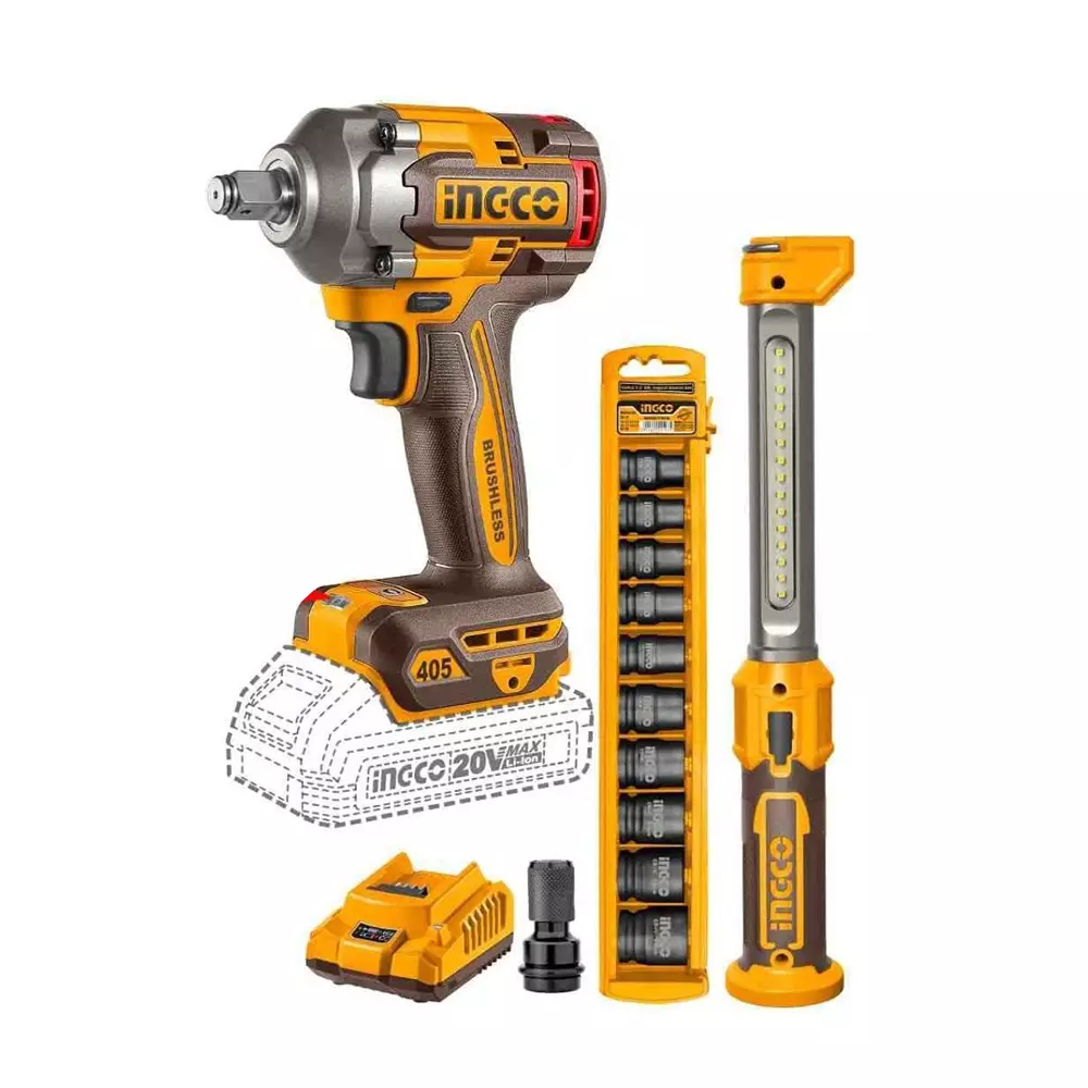 Ingco Cordless 2 Pcs Combo Kit 2.0 Ah Battery Capacity 405 Nm Torqure Brushless Motor, COSLI23056 (with Battery)