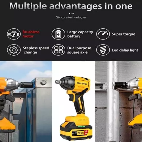 Malfah Enterprises Cordless Impact Wrench 350 NM Brushless Motor 4 Ah Lithium Battery Yellow & Black, CIWLI3502