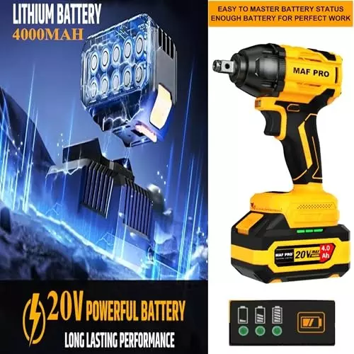 Malfah Enterprises Cordless Impact Wrench 350 NM Brushless Motor 4 Ah Lithium Battery Yellow & Black, CIWLI3502