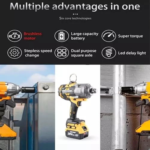 Malfah Enterprises Cordless Impact Wrench 2100 NM Brushless Motor 5 Ah Lithium Battery Yellow & Black, CIWLI10008