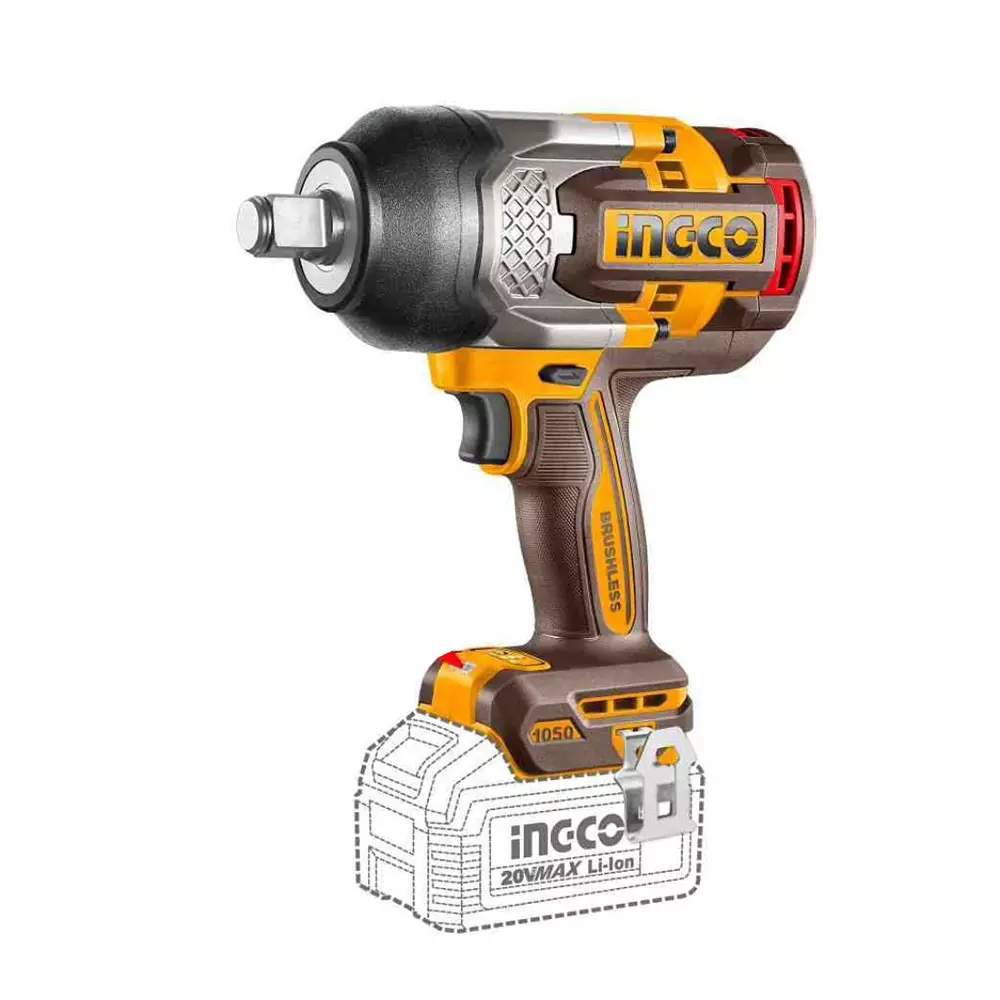 Ingco Cordless Impact Wrench 5.0 Ah Battery Capacity 1050 Nm Torqure Brushless Motor, CIWLI20105 (with Battery)