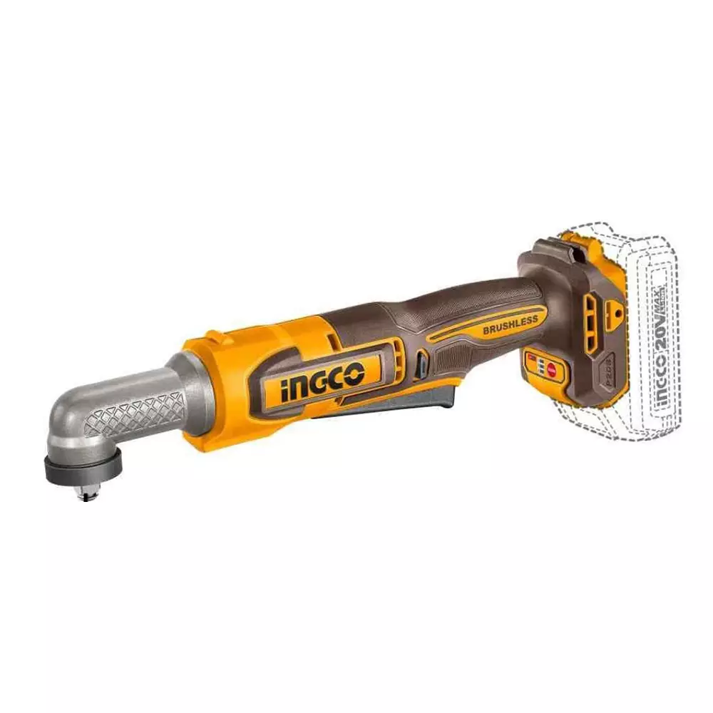 Ingco Cordless Angle Impact Wrench 9.5 mm (3/8 inch) Square Drive (Inch) 2.0 Ah Battery Capacity Brushless Motor, CAIWLI208 (with Battery)