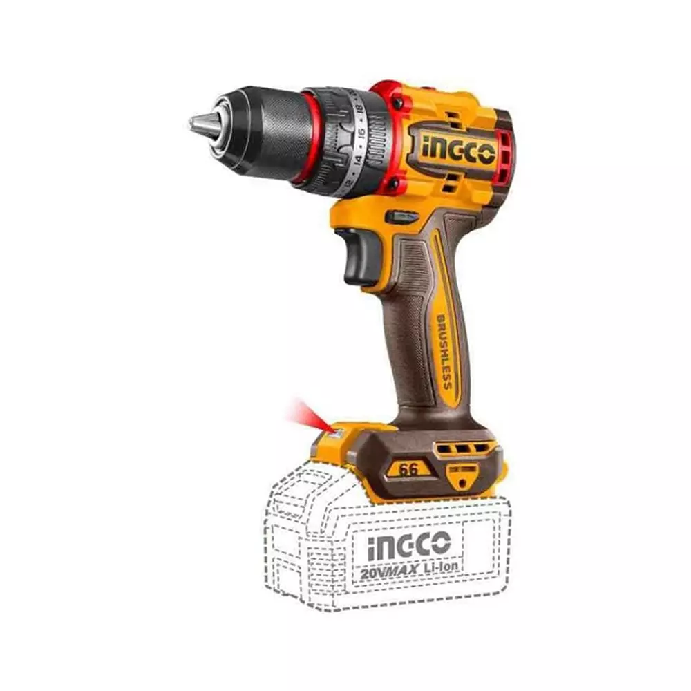 Ingco Cordless Angle Grinder with Compact Brushless Cordless Impact Drill 100 mm Disc Diameter M10 Thread Anti-Vibration Handle Brushless Motor, CKLI2025610 (with Battery)